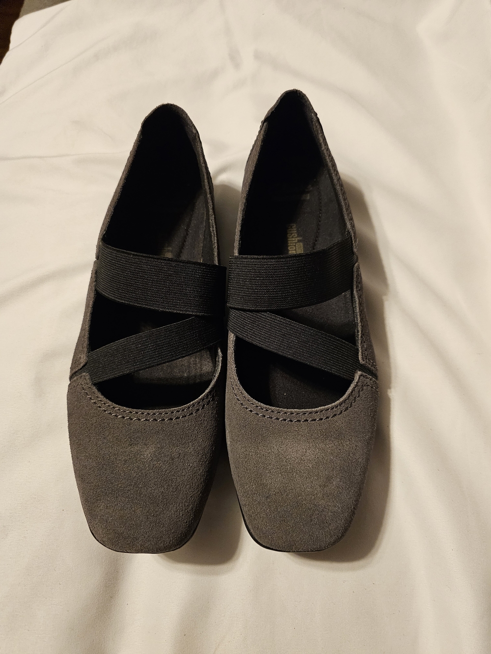 New - Never Worn- Gray Suede Cross-Strap Flats